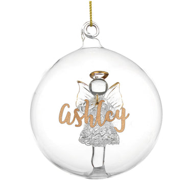 Personalised Gold Glitter Name Only Angel Glass Bauble