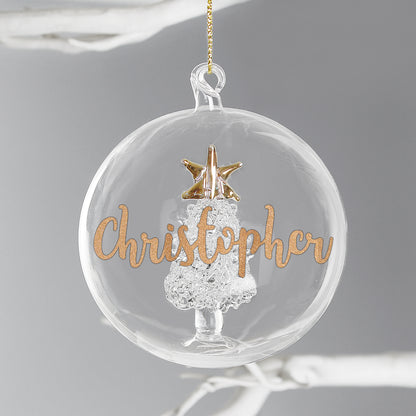 Personalised Gold Glitter Name Only Tree Glass Bauble