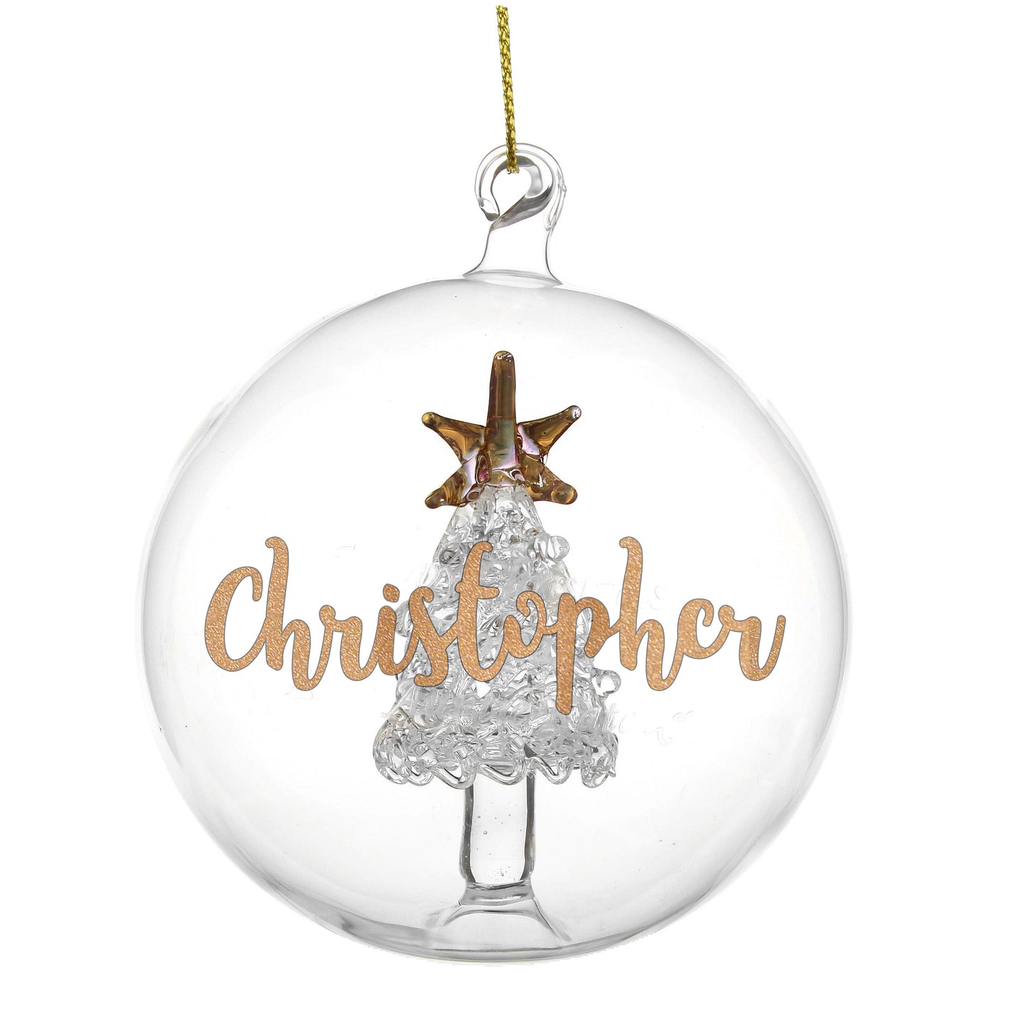 Personalised Gold Glitter Name Only Tree Glass Bauble