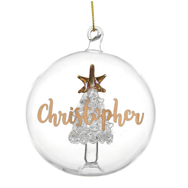 Personalised Gold Glitter Name Only Tree Glass Bauble