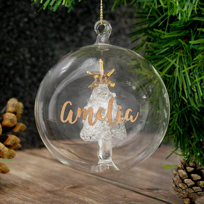 Personalised Gold Glitter Name Only Tree Glass Bauble