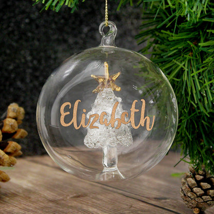 Personalised Gold Glitter Name Only Tree Glass Bauble