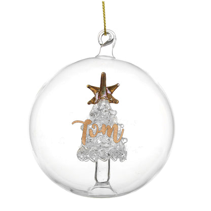 Personalised Gold Glitter Name Only Tree Glass Bauble