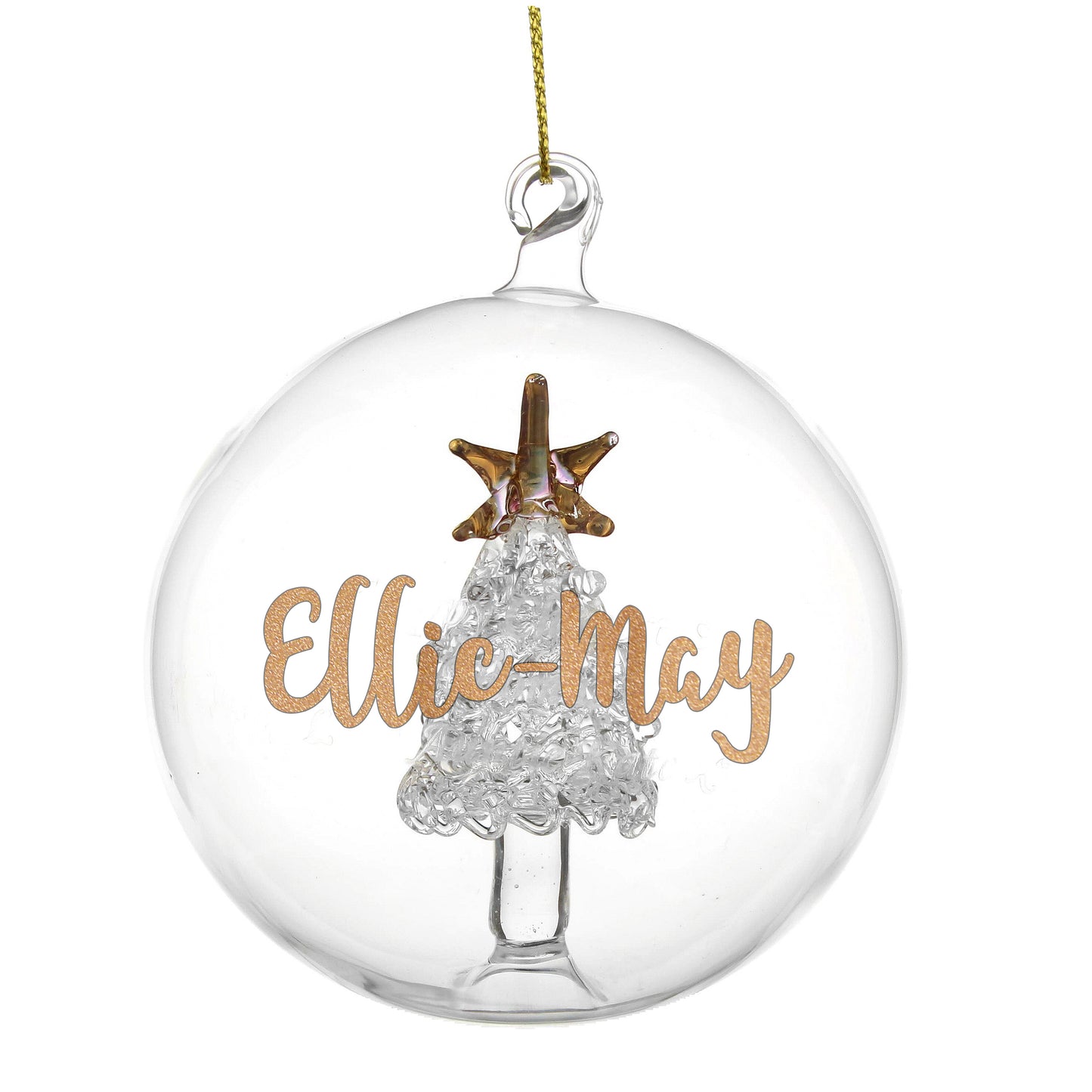 Personalised Gold Glitter Name Only Tree Glass Bauble