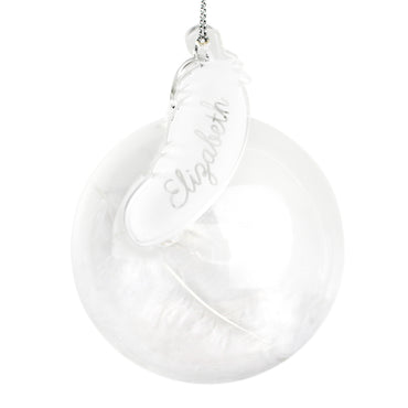 Personalised White Feather Glass Bauble