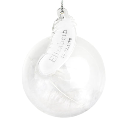 Personalised Name & Date Feather Glass Bauble