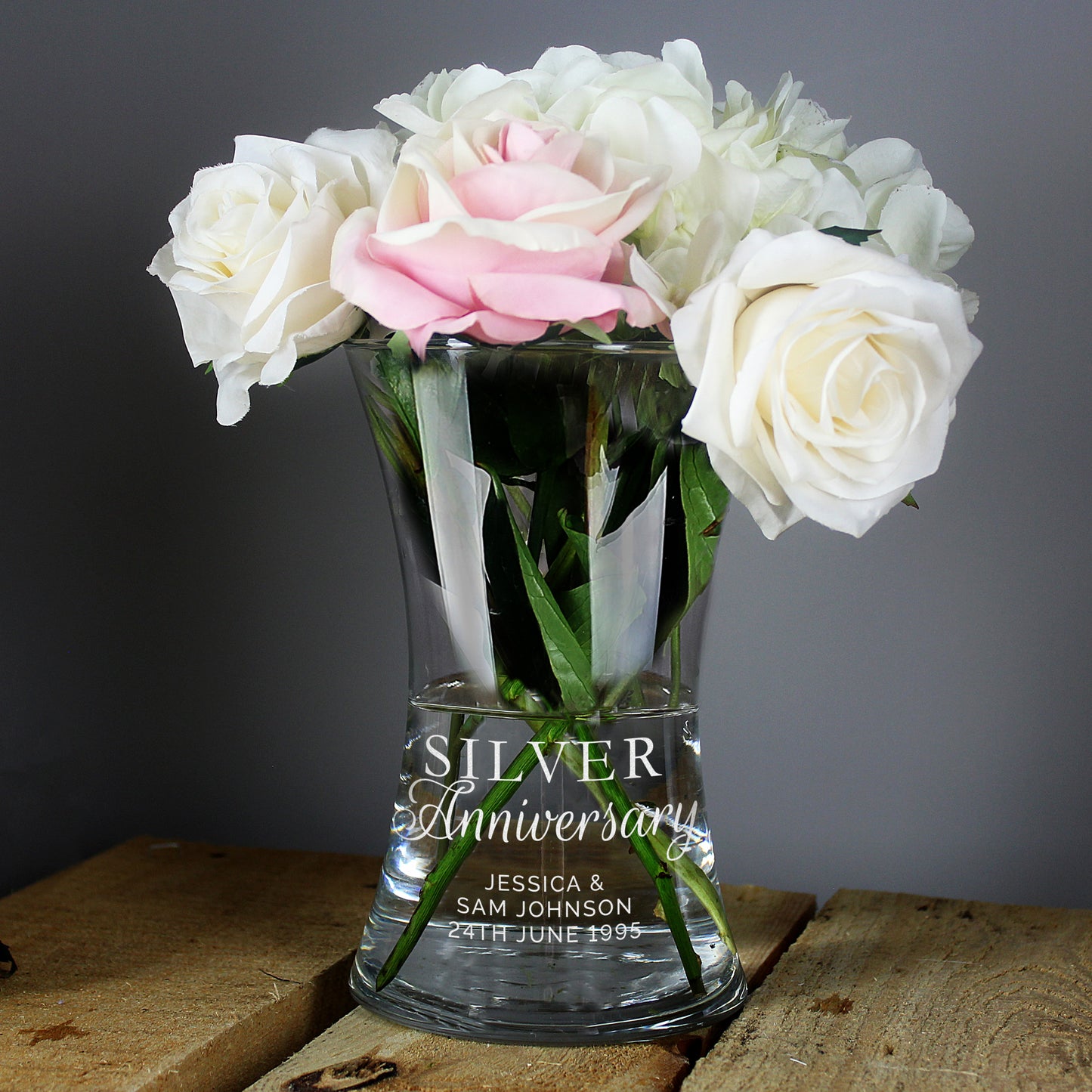 Personalised 'Silver Anniversary' Glass Vase