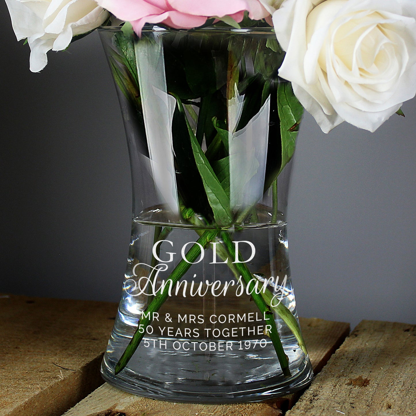 Personalised 'Gold Anniversary' Glass Vase