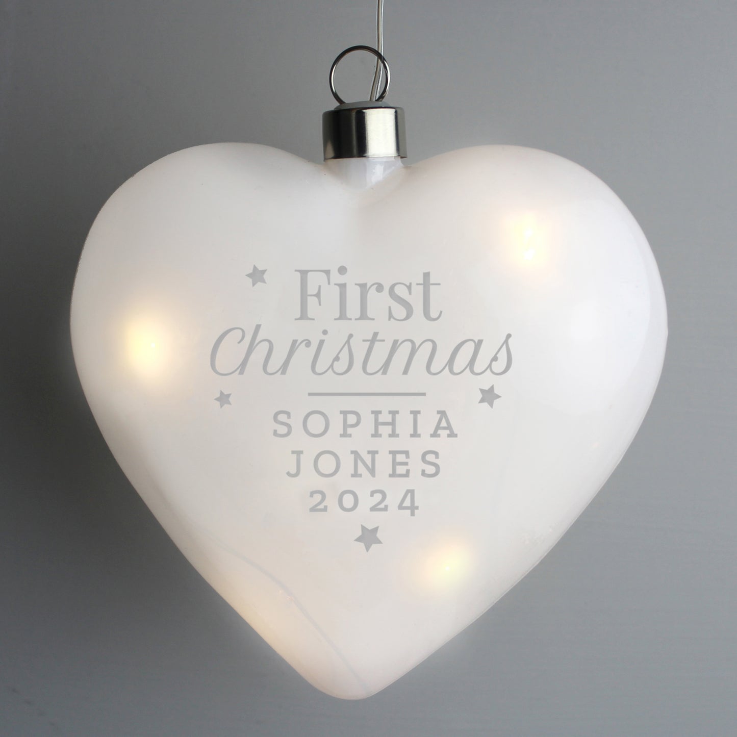 Personalised First Christmas LED Hanging Glass Heart