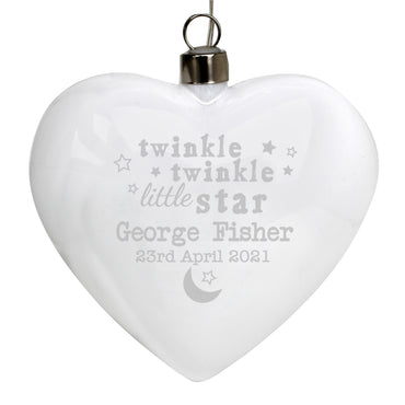 Personalised Twinkle Twinkle LED Hanging Glass Heart