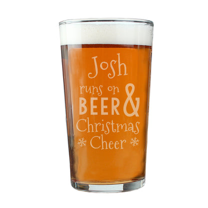 Personalised Runs On Beer & Christmas Cheer Pint Glass