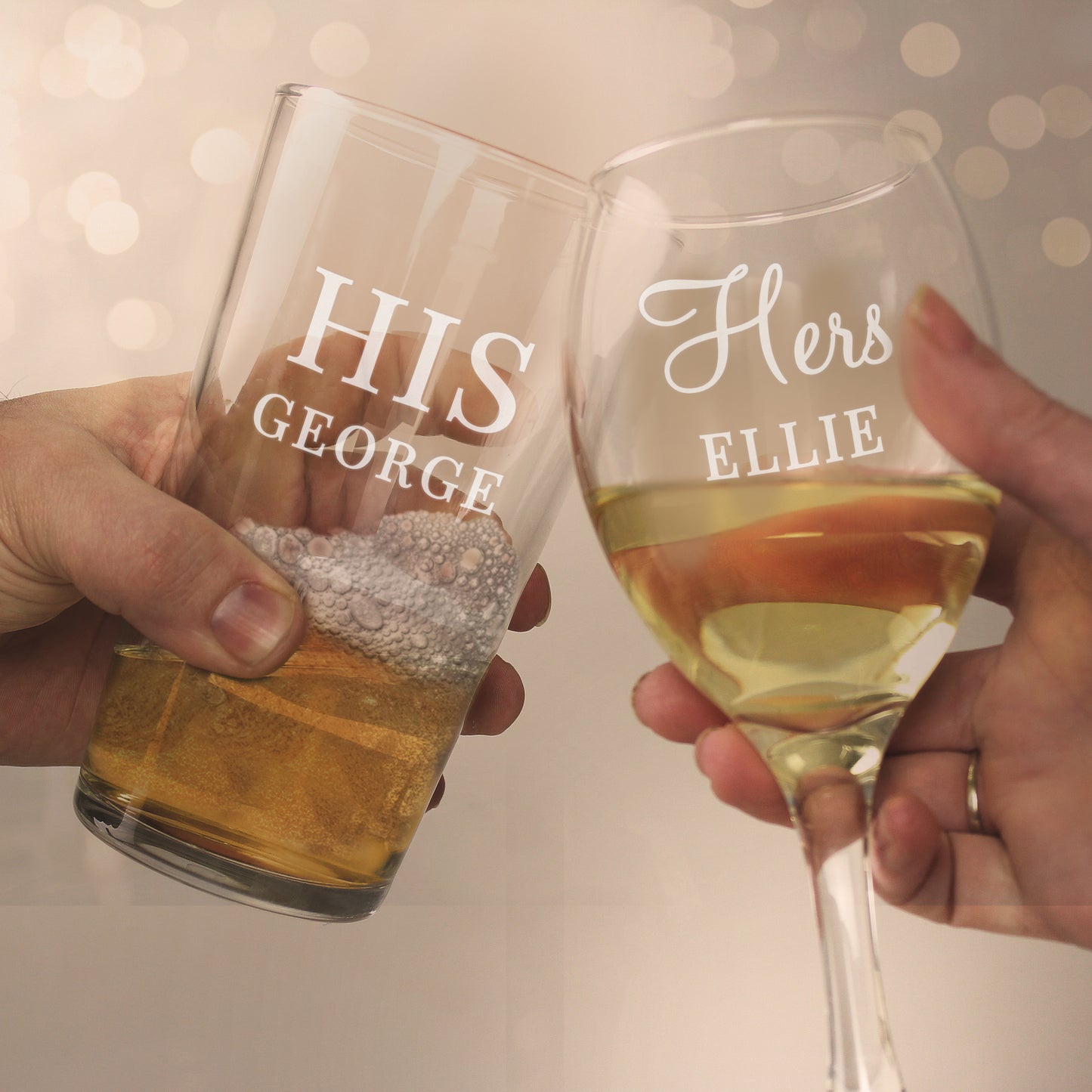 Personalised His & Her Pint and Wine Glass Set