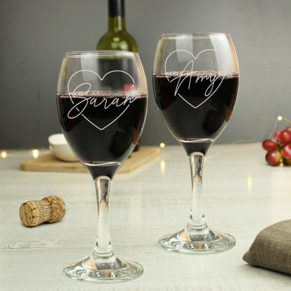 Personalised Heart Name Wine Glass Set