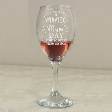 Personalised Manic Mum Day Wine Glass