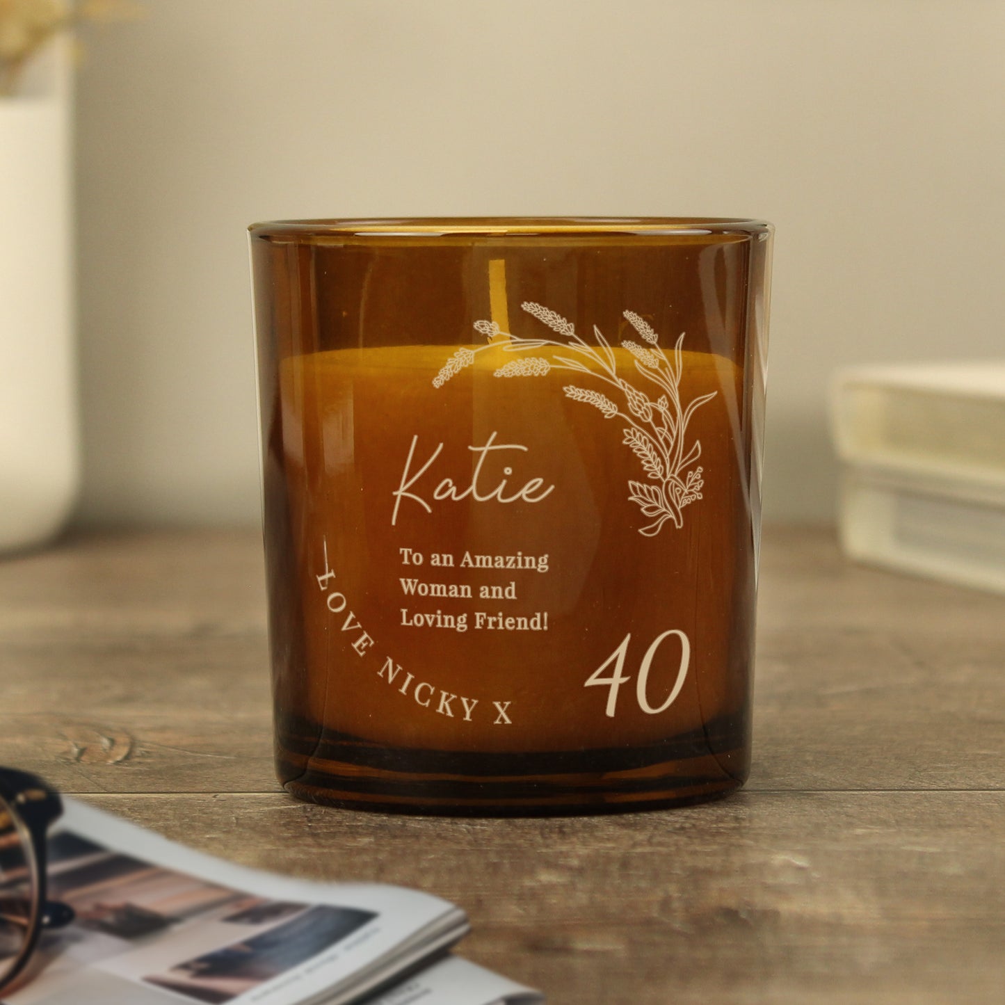 Personalised Birthday Amber Glass Candle