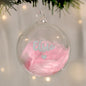 Personalised Pink Feather Silver Heart Glass Bauble