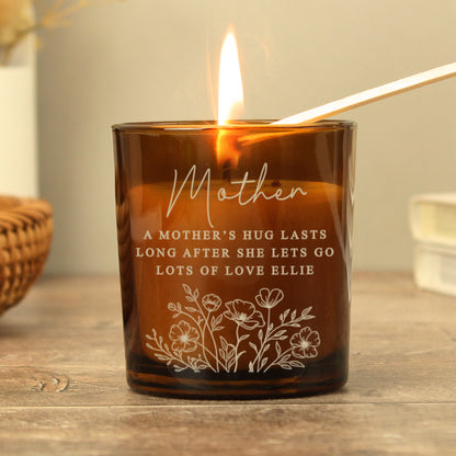 Personalised Wild Flowers Amber Glass Candle