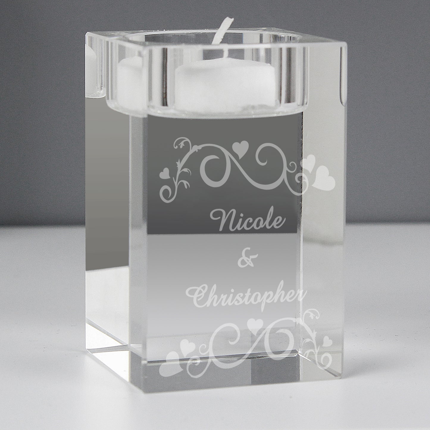 Personalised Ornate Swirl Glass Tea Light Candle Holder