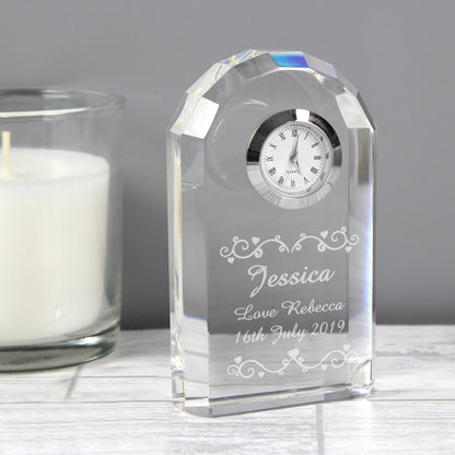 Personalised Heart Swirl Crystal Clock