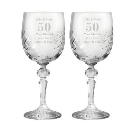 Personalised Anniversary Pair of Crystal Wine Glasses