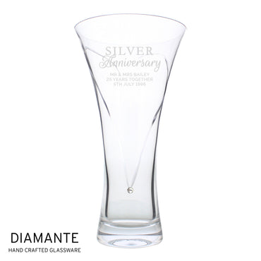 Personalised Silver Anniversary Large Hand Cut Diamante Heart Vase