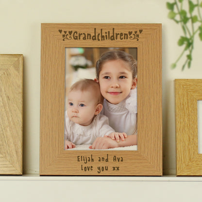 Personalised Grandchildren 5x7 Oak Finish Photo Frame