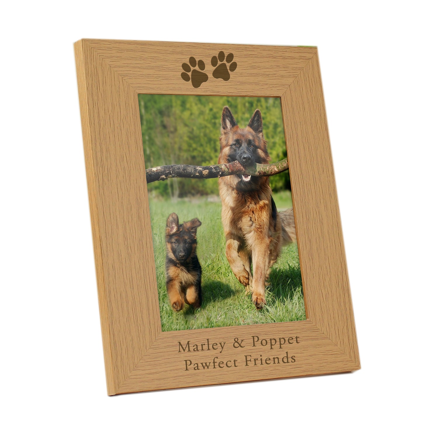 Personalised Paw Prints 5x7 Oak Finish Photo Frame