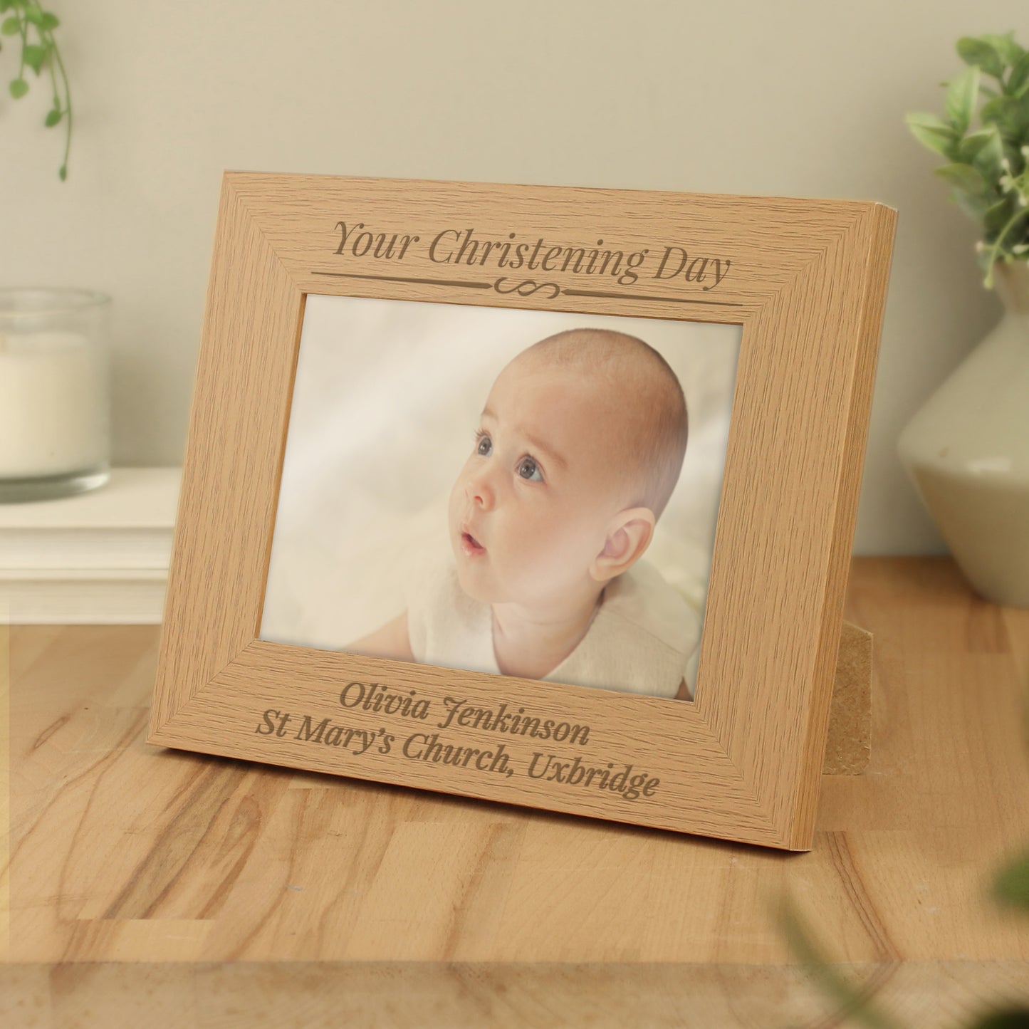 Personalised Formal 5x7 Landscape Oak Finish Photo Frame