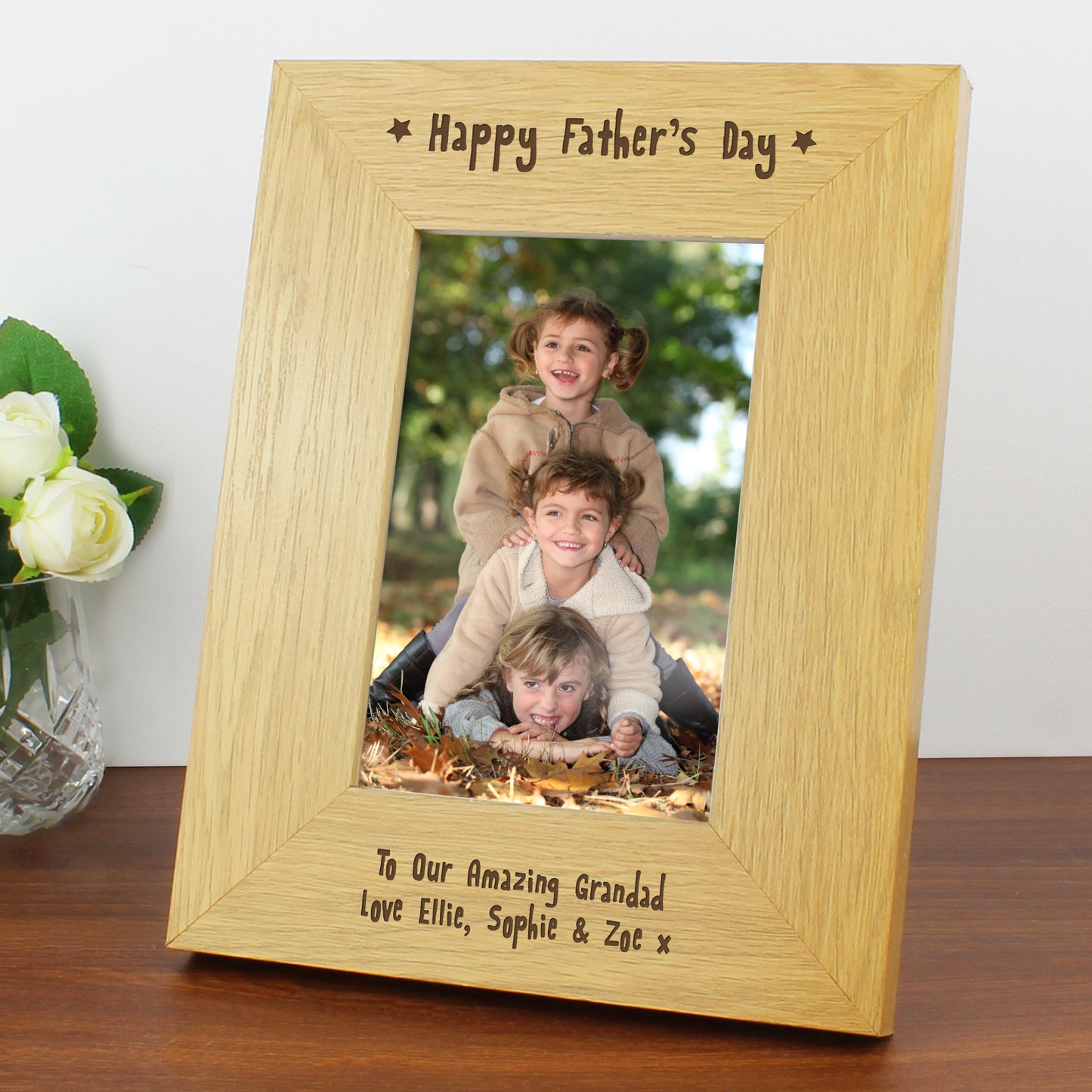 Personalised Oak Finish 6x4 Happy Fathers Day Photo Frame