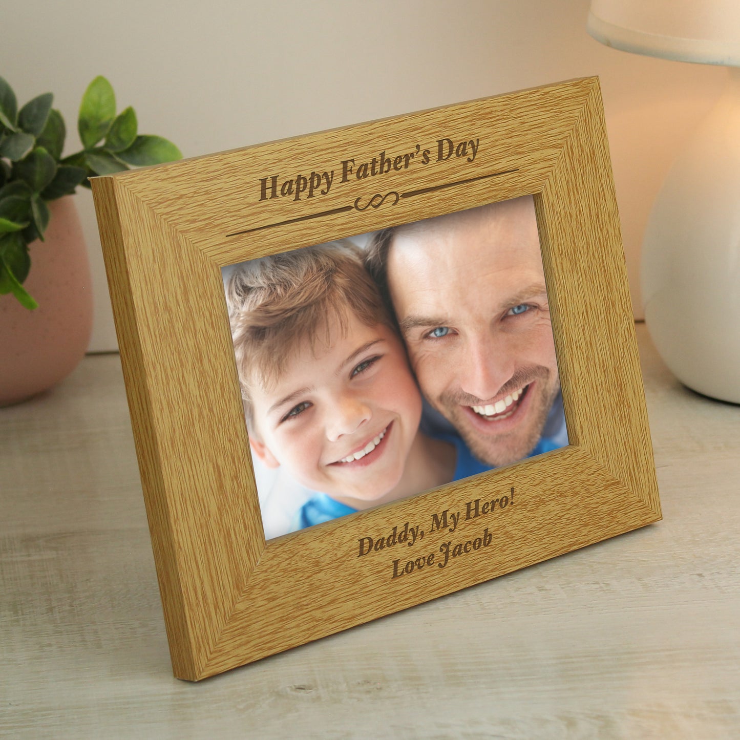 Personalised Formal 6x4 Landscape Oak Finish Photo Frame