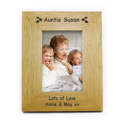 Personalised Hearts 6x4 Oak Finish Photo Frame