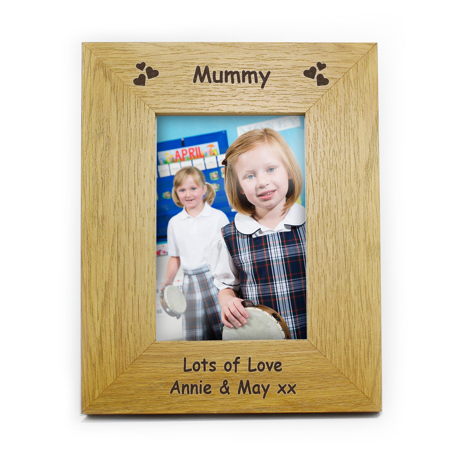 Personalised Hearts 6x4 Oak Finish Photo Frame