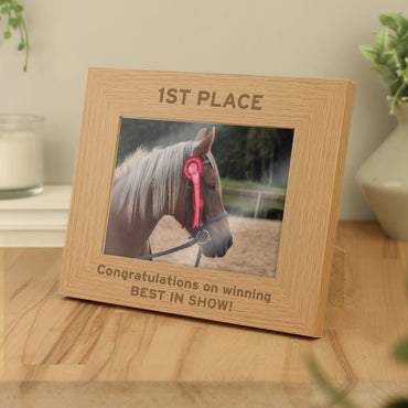 Personalised Bold Text 5x7 Landscape Oak Finish Photo Frame