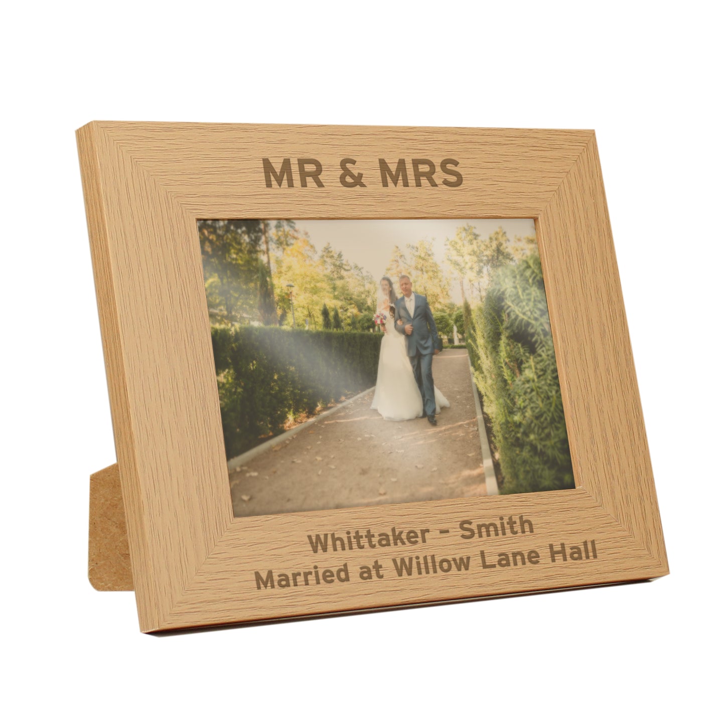 Personalised Bold Text 5x7 Landscape Oak Finish Photo Frame