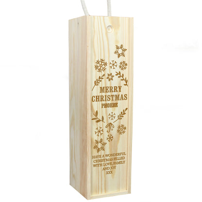 Personalised Christmas Frost Wooden Wine Bottle Box