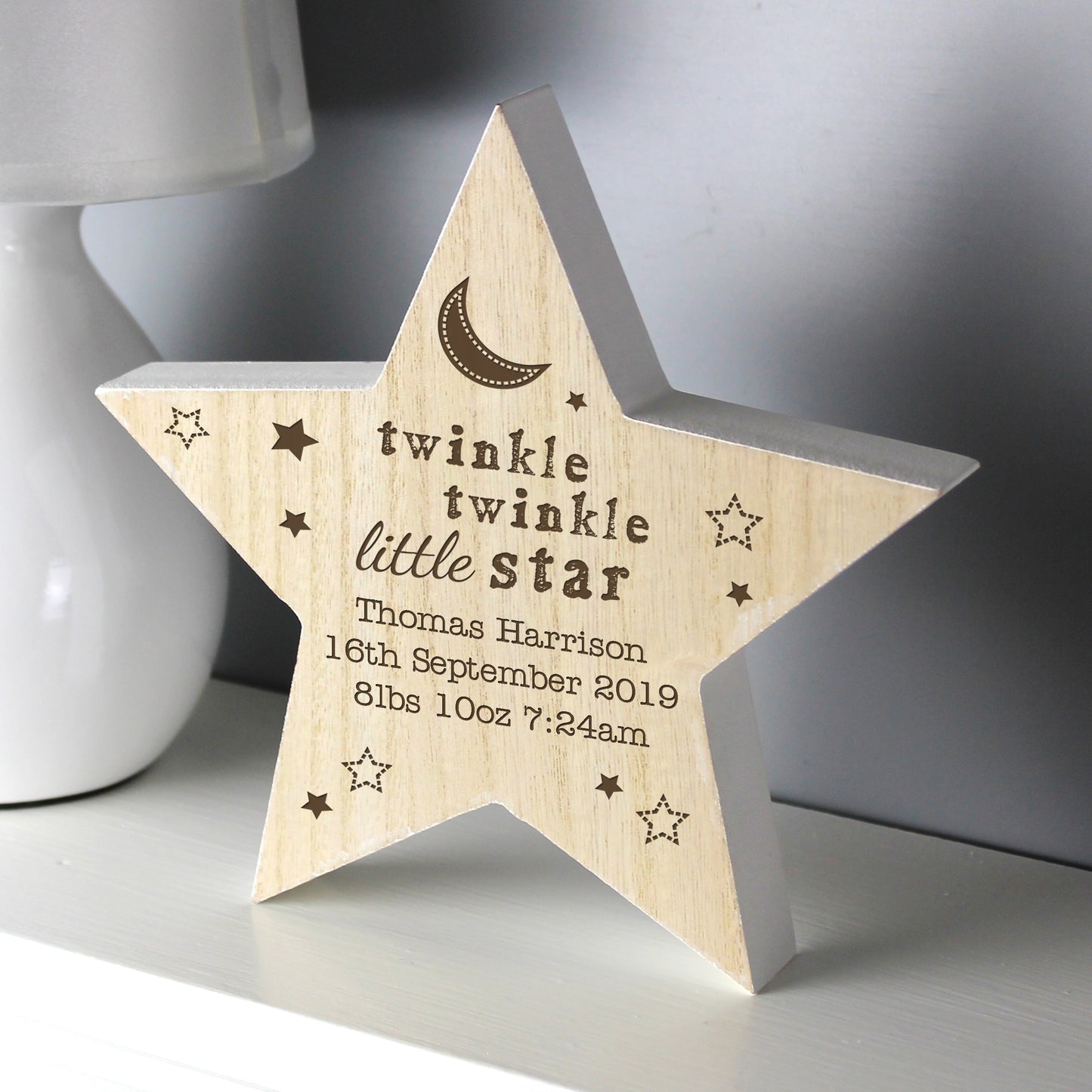 Personalised Twinkle Twinkle Rustic Wooden Star Decoration