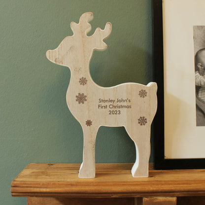 Personalised Rustic Wooden Reindeer Decoration