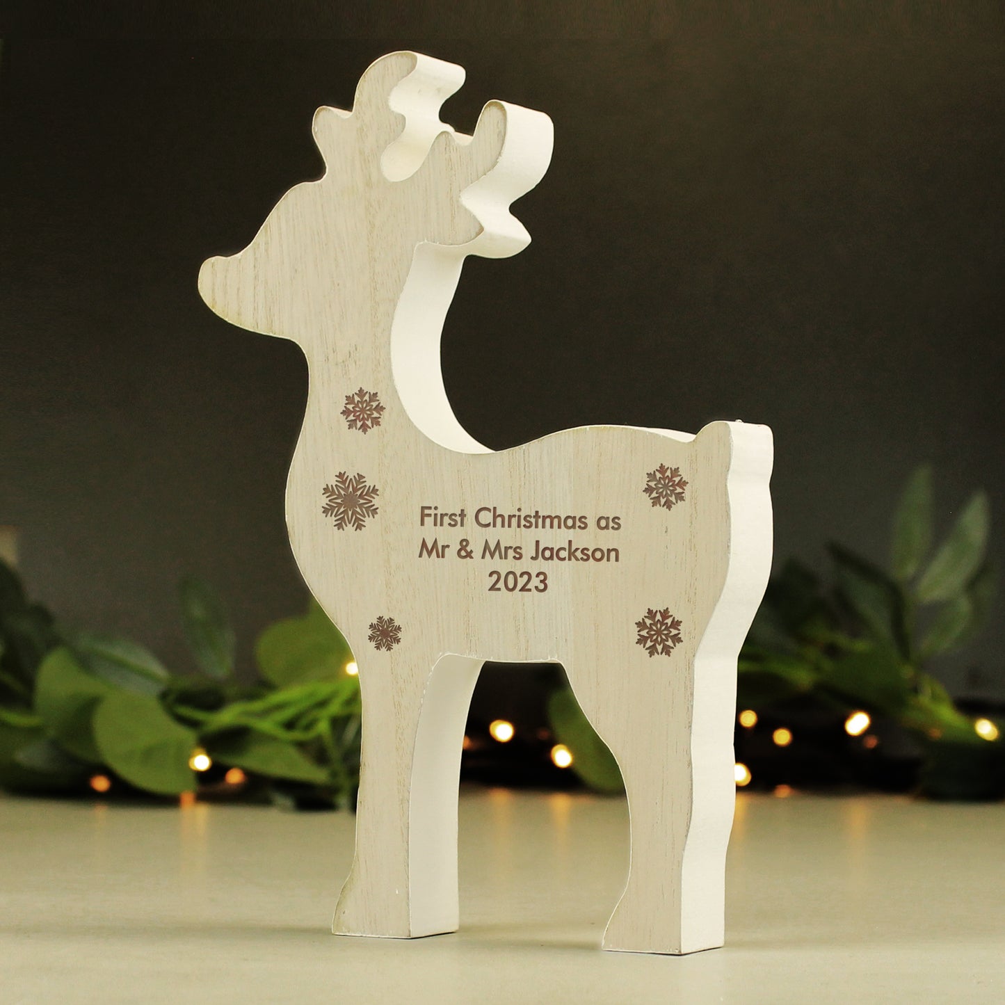 Personalised Rustic Wooden Reindeer Decoration