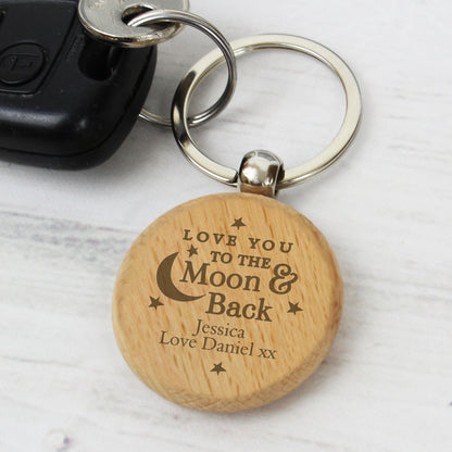 Personalised Moon & Back Wooden Keyring