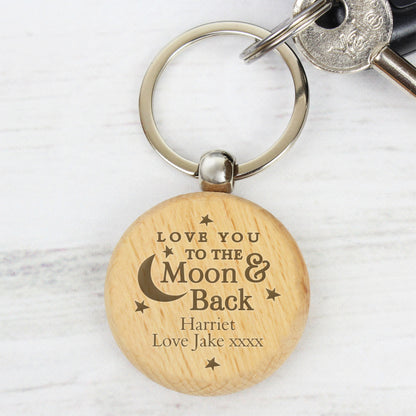 Personalised Moon & Back Wooden Keyring