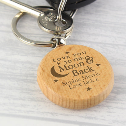 Personalised Moon & Back Wooden Keyring