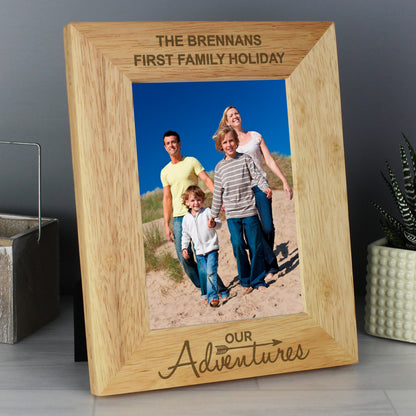 Personalised Our Adventures 5x7 Oak Finish Photo Frame