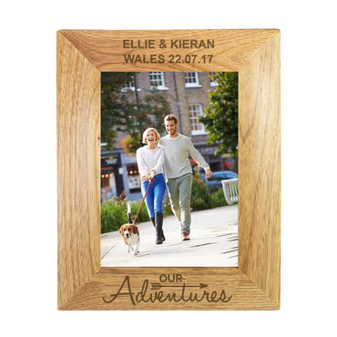 Personalised Our Adventures 5x7 Oak Finish Photo Frame