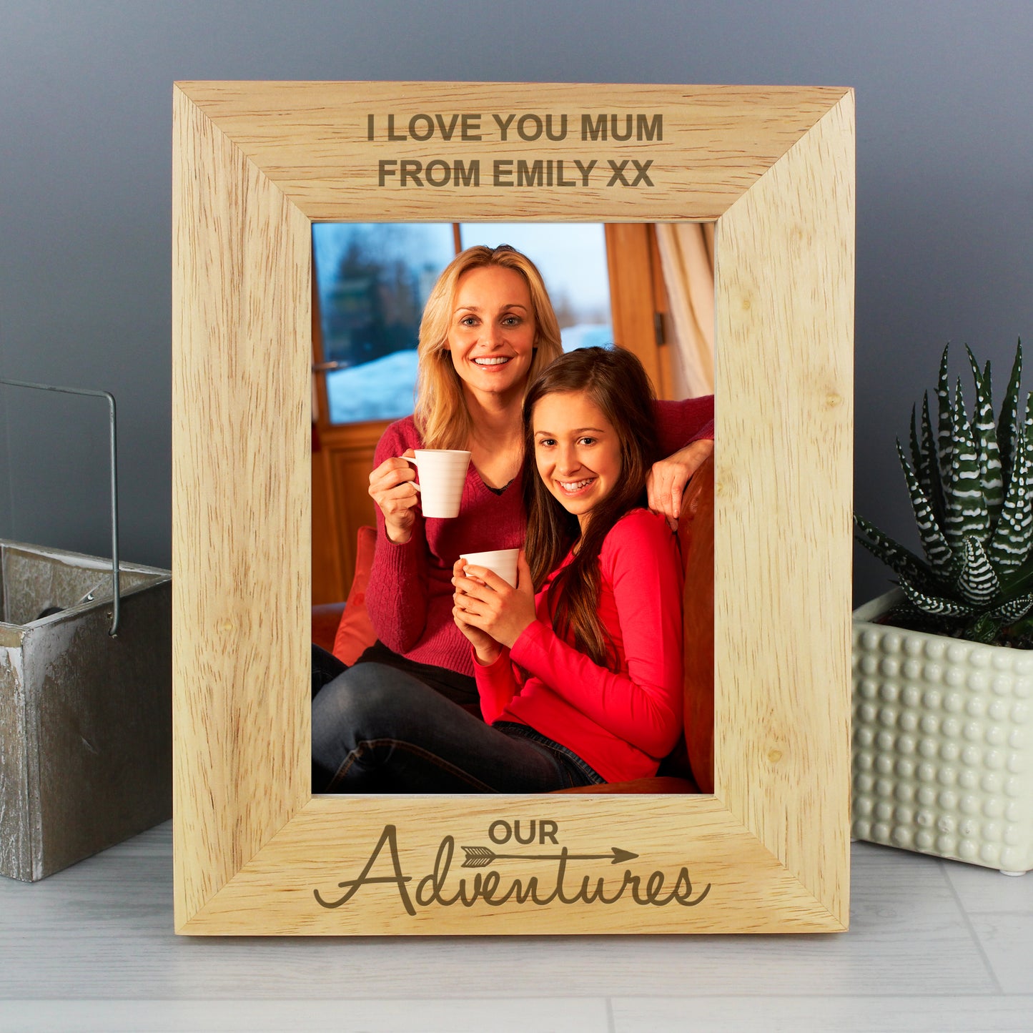 Personalised Our Adventures 5x7 Oak Finish Photo Frame