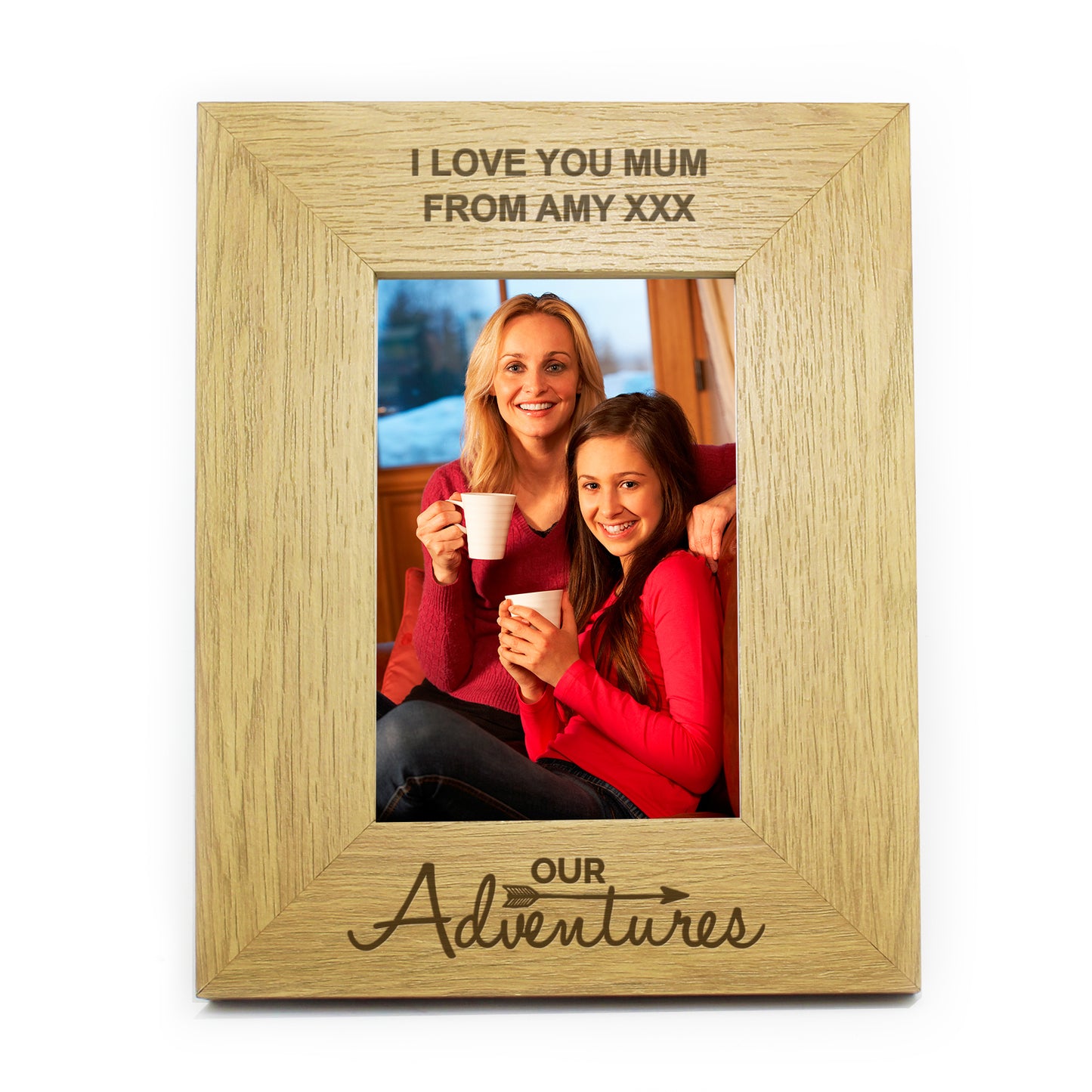 Personalised Our Adventures 6x4 Oak Finish Photo Frame