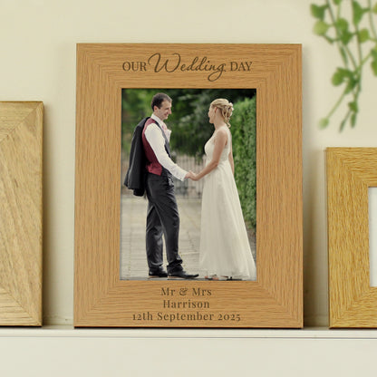 Personalised 'Our Wedding Day' 5x7 Oak Finish Photo Frame