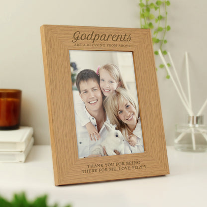 Personalised Godparents 5x7 Oak Finish Photo Frame