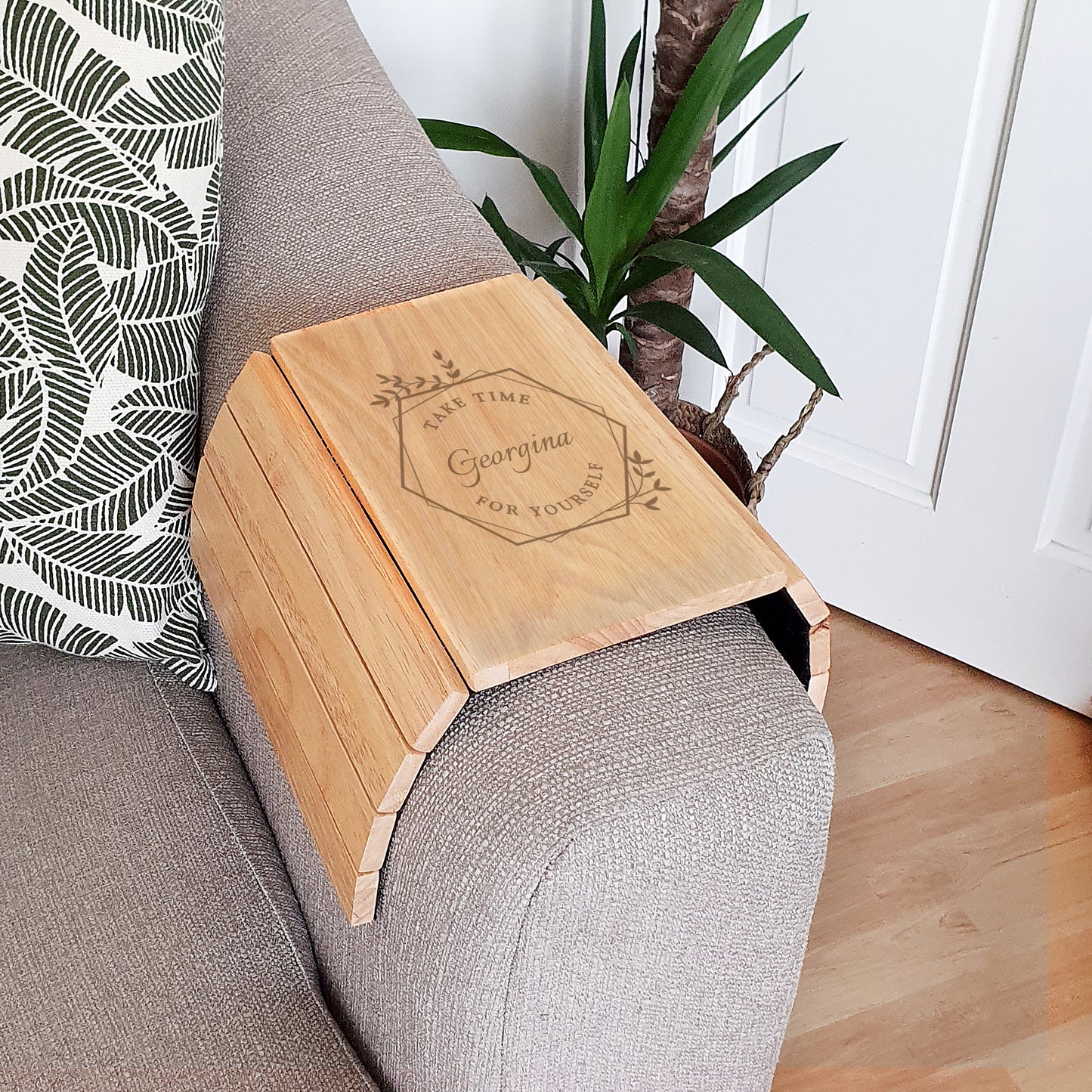 Personalised Take Time For Yourself Wooden Sofa Tray