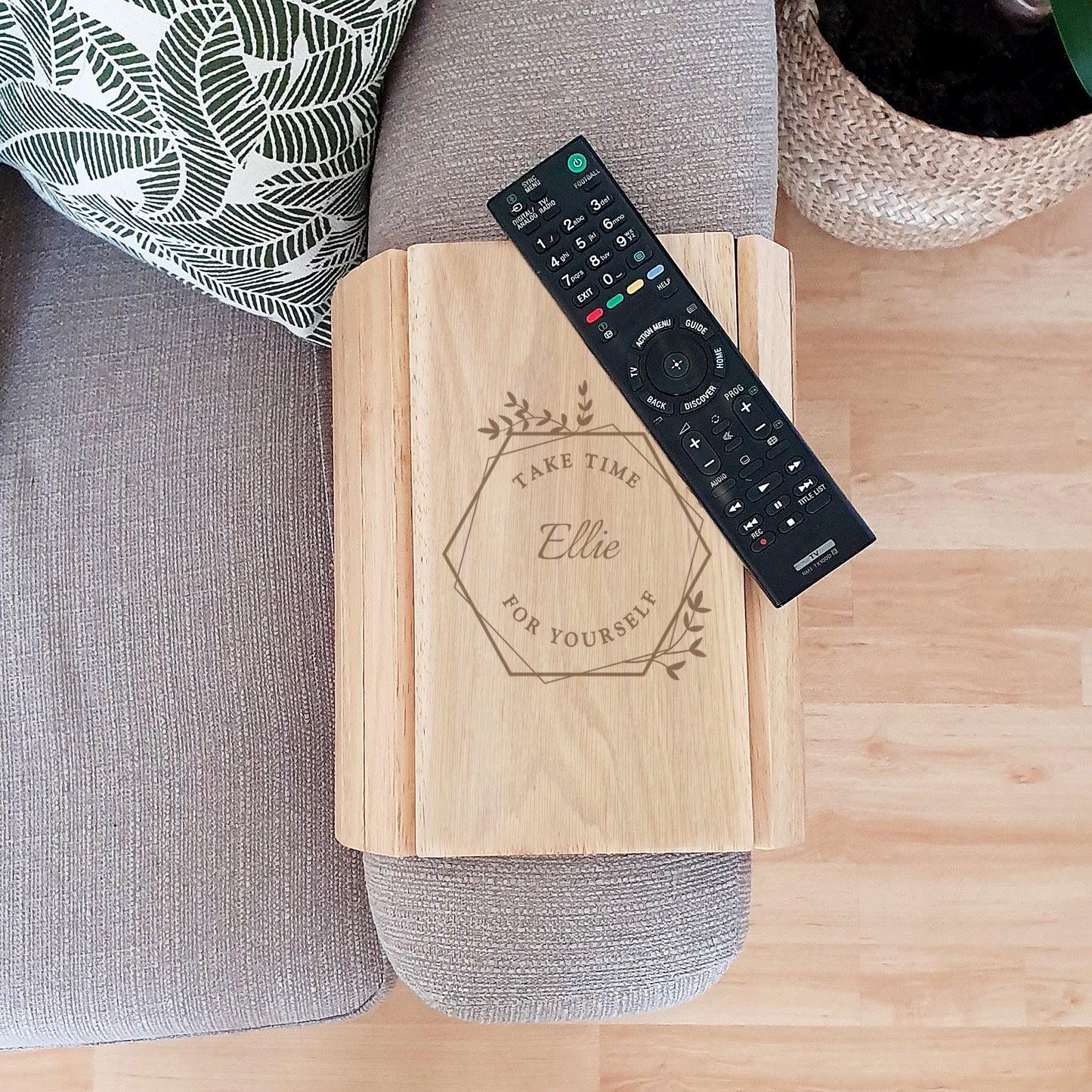 Personalised Take Time For Yourself Wooden Sofa Tray