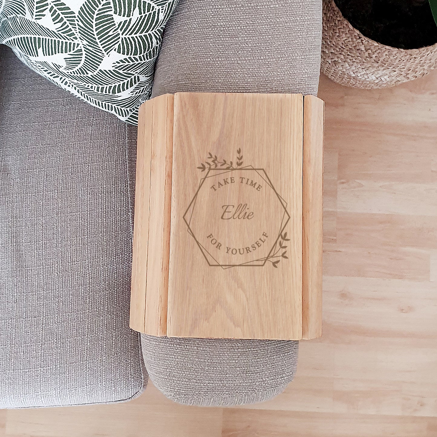 Personalised Take Time For Yourself Wooden Sofa Tray